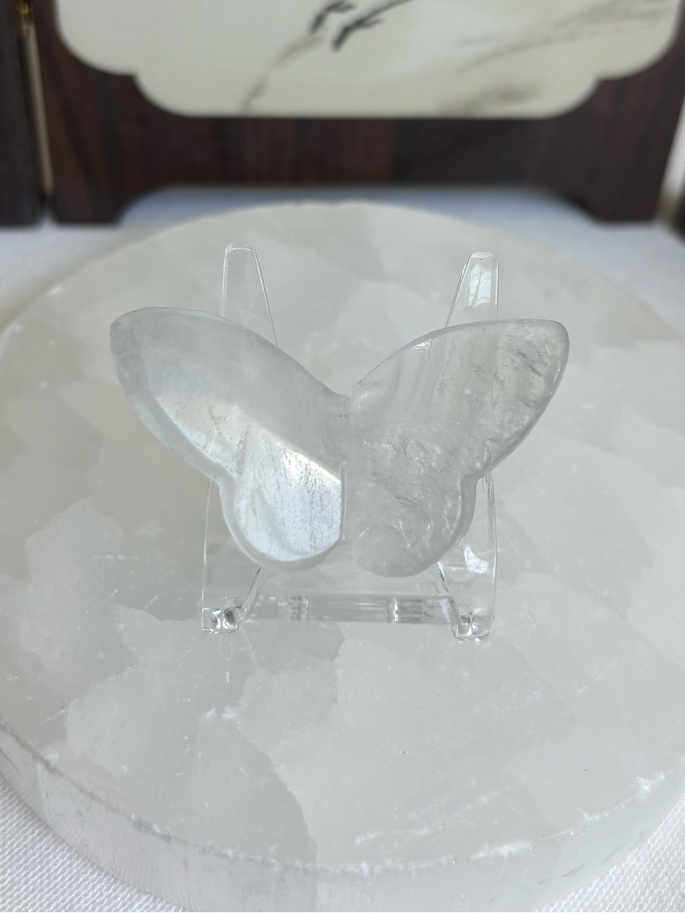 Clear fluorite crystal butterfly carving